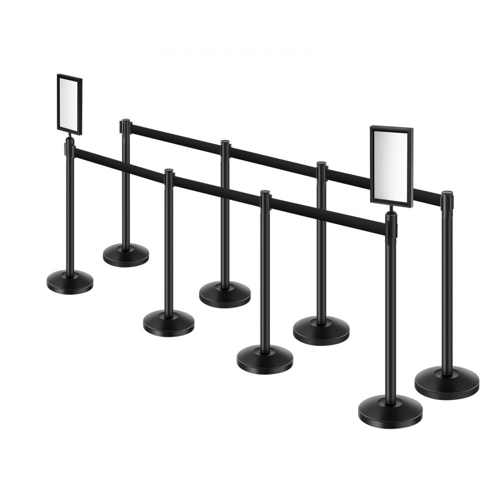 VEVOR Crowd Control Posts (8 pcs) with 8 retractable straps & 2 sign holders, carbon steel barrier posts with refillable base for exhibitions