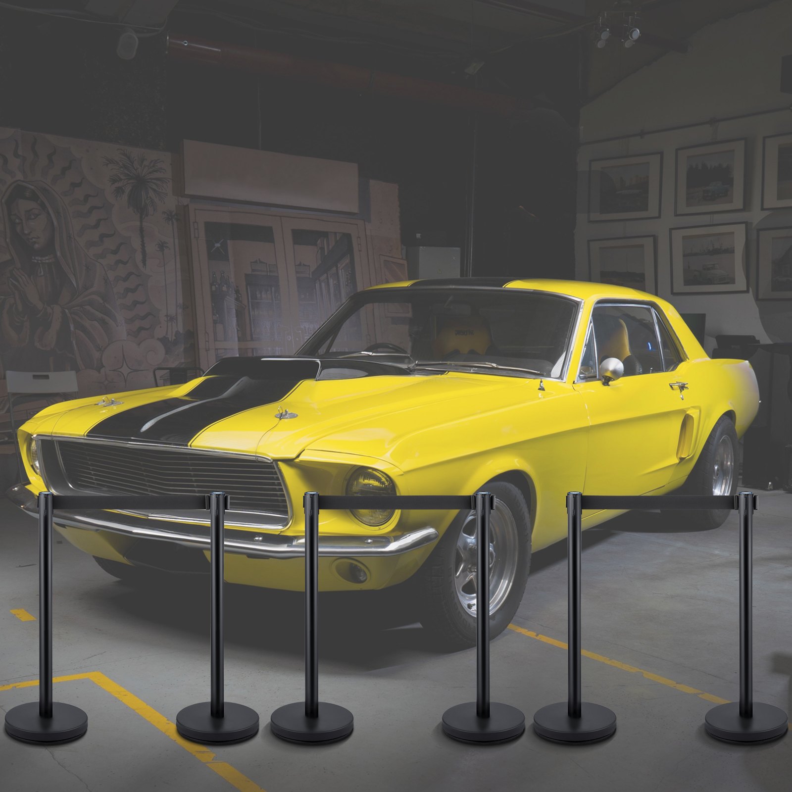 VEVOR Absperrpfosten zur Kontrolle von Menschenmengen, 6er-Pack Absperrgitter zur Kontrolle von Menschenmengen mit 3 Stück 6,5 Fuß langem einziehbarem Gurt, Absperrpfosten für Absperrgitter zur Kontrolle von Menschenmengen, einfache Montage