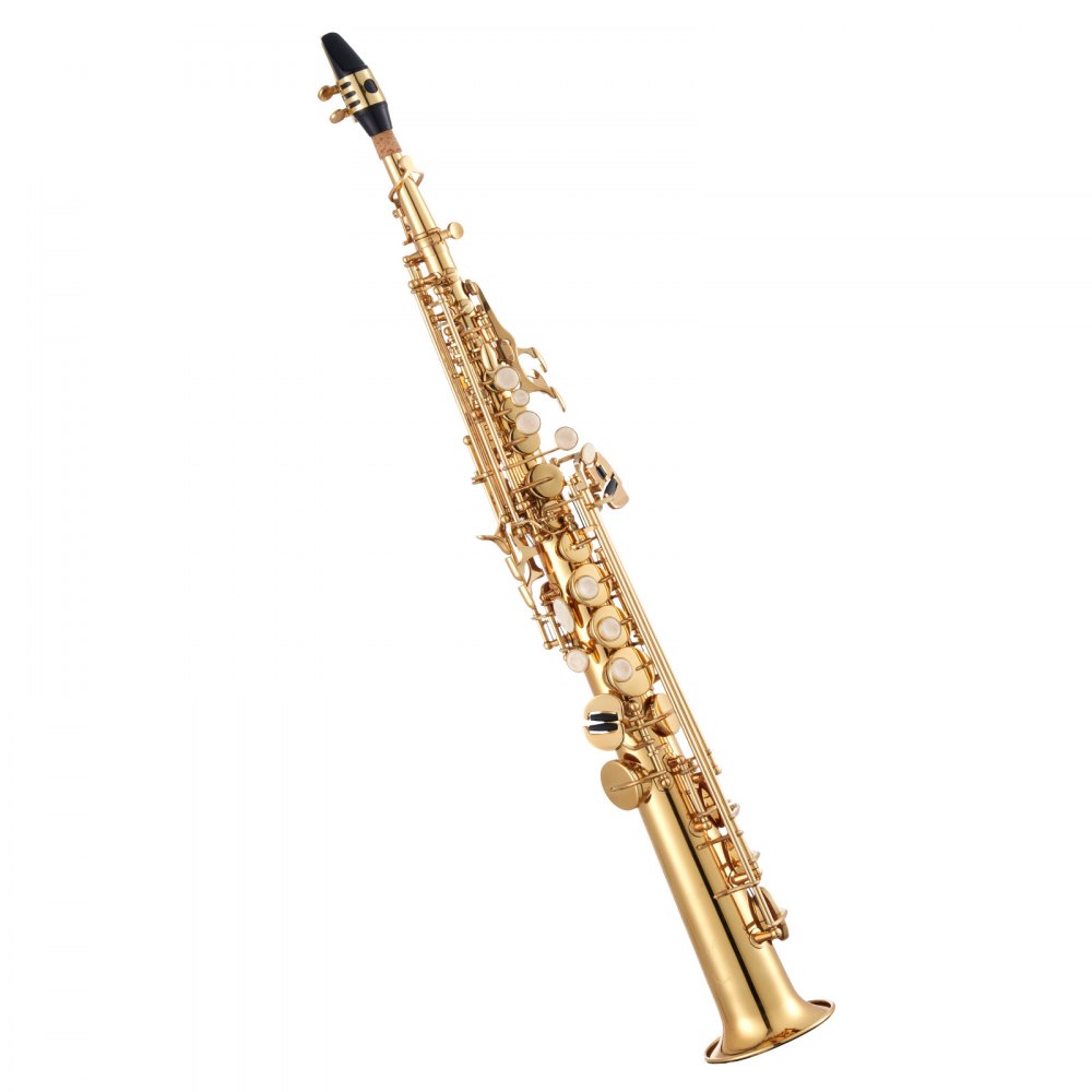 VEVOR Sopransaxophon, B-Dur, Messing-Saxophon-Anfängerset mit Tragetasche, Mundstück, Reinigungstuch, Stab, Handschuhen, Umhängeband, 23-Tasten-Sax-Set, für Anfänger & Schüler, Gold
