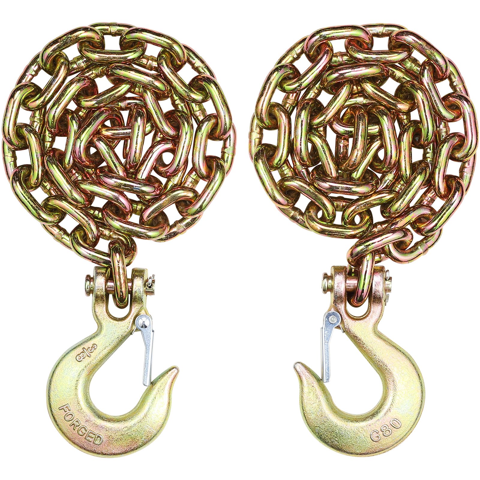 VEVOR G80 Transport-Binderkette, 3/8 Zoll x 2,9 Fuß, 2er-Pack Abschleppkette mit Gabelkopf-Karabinerhaken, 7100 lbs sichere Arbeitslast, Hochleistungs-Forstkette für den Transport von Abschlepp-LKW-Bindeausrüstung