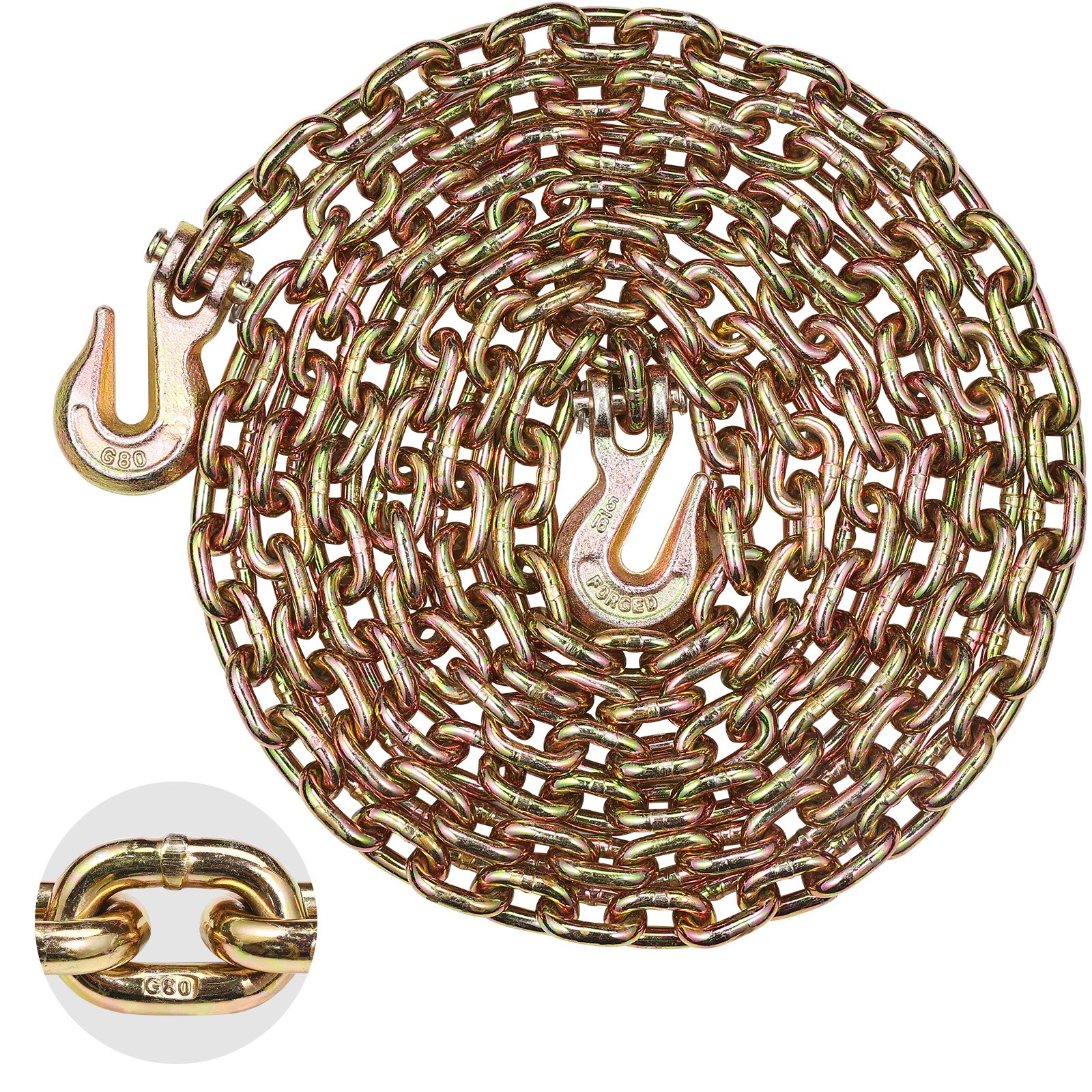 VEVOR G80 Transport-Binderkette, 5/16 Zoll x 14,2 Fuß Abschleppkette mit Gabelkopf-Greifhaken, 4900 lbs sichere Arbeitslast, Hochleistungs-Anhänger-Holztransportkette für den Transport von Abschlepp-LKW-Bindeausrüstung