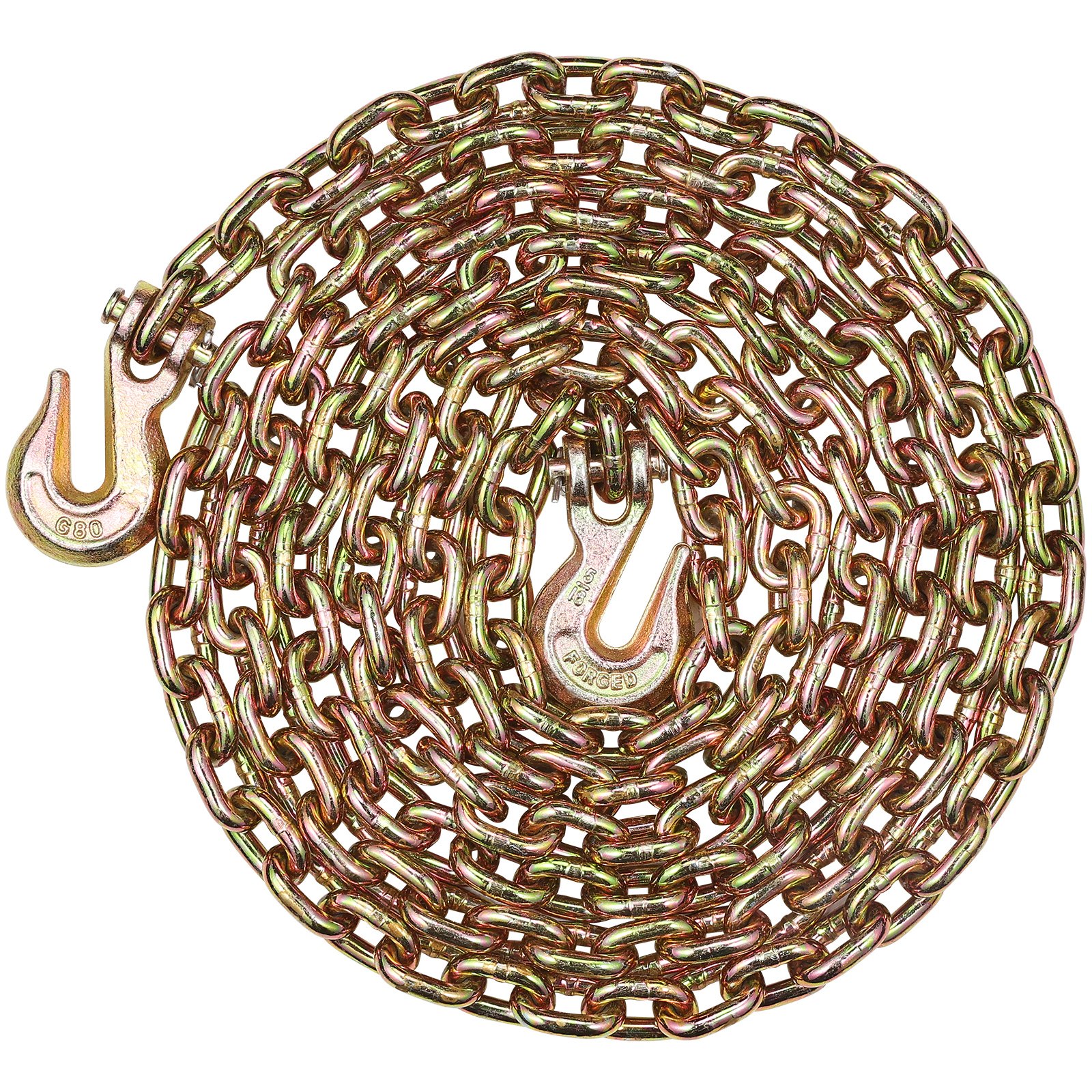 VEVOR G80 Transport-Binderkette, 5/16 Zoll x 14,2 Fuß Abschleppkette mit Gabelkopf-Greifhaken, 4900 lbs sichere Arbeitslast, Hochleistungs-Anhänger-Holztransportkette für den Transport von Abschlepp-LKW-Bindeausrüstung