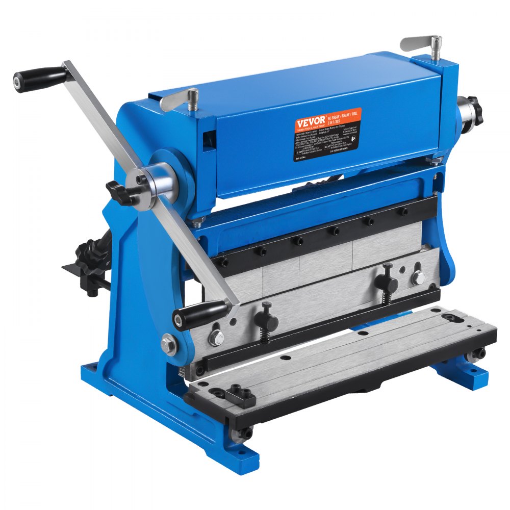 VEVOR-Blechbiegemaschine im blauen und silbernen Design mit verstellbaren Griffen und Klemmen.
