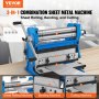 VEVOR Blechbiegemaschine 3-in-1-Maschine zum Rollen, Biegen und Schneiden von Blechen auf einem Holztisch.