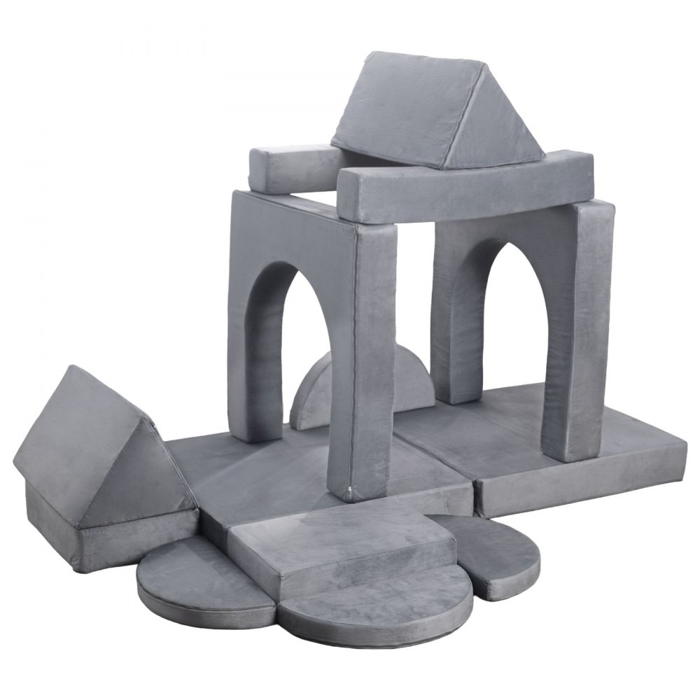 VEVOR Modular Kids Play Couch, Sectional Toddler Sofa with Armrests, 28D Sponge & Short Pile, Convertible Kids Modular Couch DIY Creative Combination for Playroom, Bedroom, Living Room, 14 Pcs, Gray
