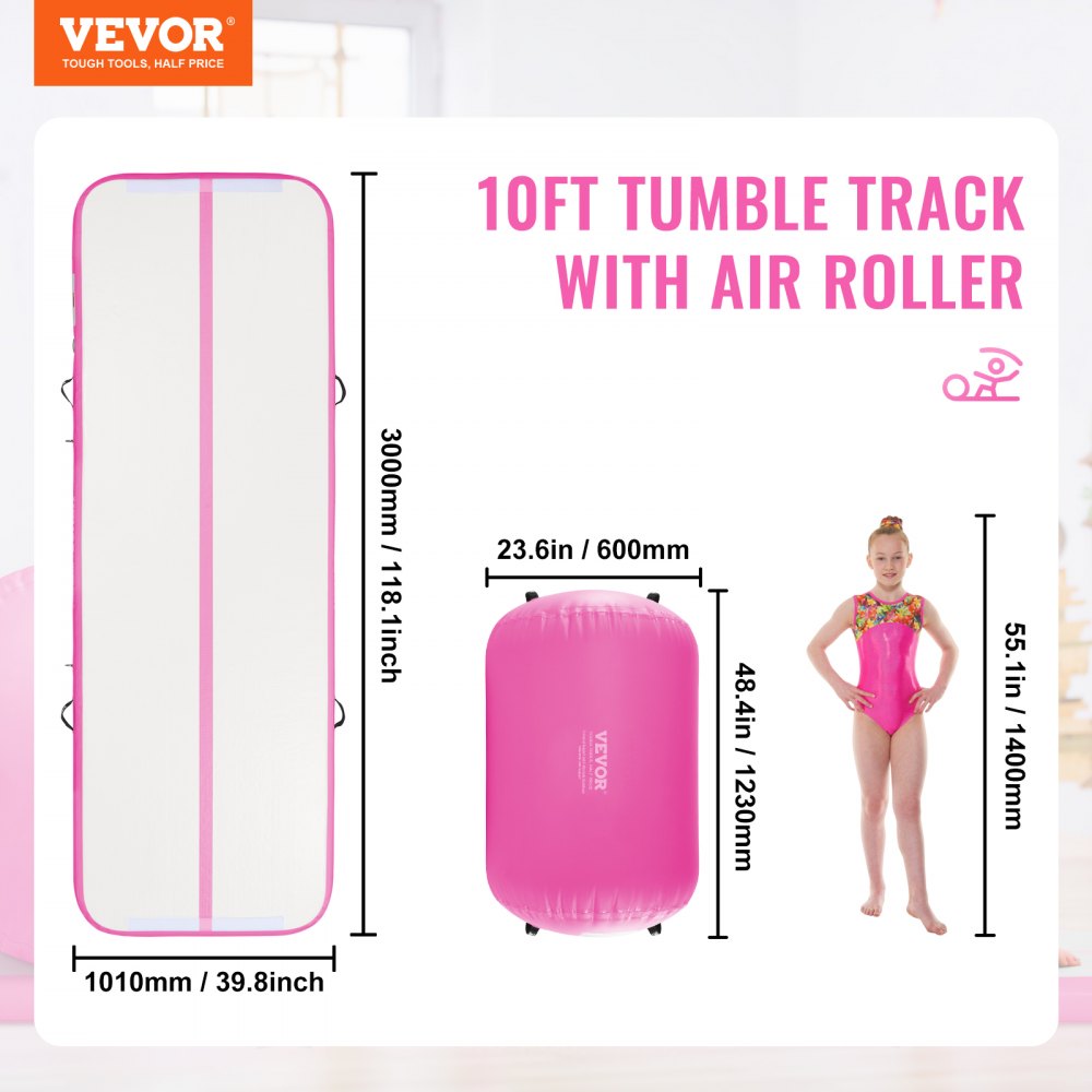 VEVOR Aufblasbare Gymnastikmatte Turnmatte, Aufblasbare Air Roll Air Barrel Gymnastik Tumbling Matten, Multifunktionale Tumbling-Matte Heimgebrauch / Fitnessstudio / Yoga / Cheerleading