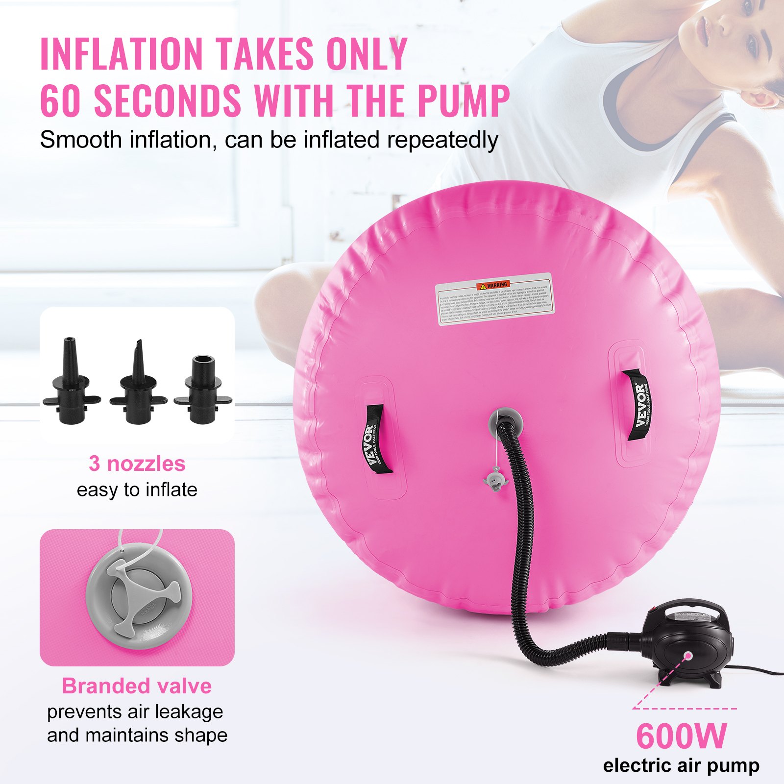 VEVOR Aufblasbare Gymnastikmatte Turnmatte, Aufblasbare Air Roll Air Barrel Gymnastik Tumbling Matten, Multifunktionale Tumbling-Matte Heimgebrauch / Fitnessstudio / Yoga / Cheerleading