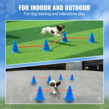VEVOR Agility-Hürdenkegel-Set für Hunde, 6-teiliges Set – 12 x Kegel, 6 x Agility-Stangen, Agility-Trainingsgerät mit höhenverstellbarer Querstange, Starthilfe für Hindernisparcours für Welpen mit Aufbewahrungstasche für Kegel