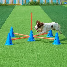 VEVOR Agility-Hürdenkegel-Set für Hunde, 6-teiliges Set – 12 x Kegel, 6 x Agility-Stangen, Agility-Trainingsgerät mit höhenverstellbarer Querstange, Starthilfe für Hindernisparcours für Welpen mit Aufbewahrungstasche für Kegel