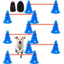 VEVOR Agility-Hürdenkegel-Set für Hunde, 6-teiliges Set – 12 x Kegel, 6 x Agility-Stangen, Agility-Trainingsgerät mit höhenverstellbarer Querstange, Starthilfe für Hindernisparcours für Welpen mit Aufbewahrungstasche für Kegel