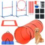 VEVOR Hunde-Agility-Trainingsausrüstung, 5-teiliges Kombinationsset mit verstellbaren hohen Hürden, 6 Slalomstangen, Tunnel, Sprungring, Pausenbox, Pfeife, faltbarer Schüssel, Welpen-Hindernisparcours-Set mit 2 Taschen