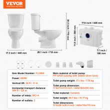 VEVOR Macerating Toilet System mit 800W Pumpe Upflush Toilette für Keller