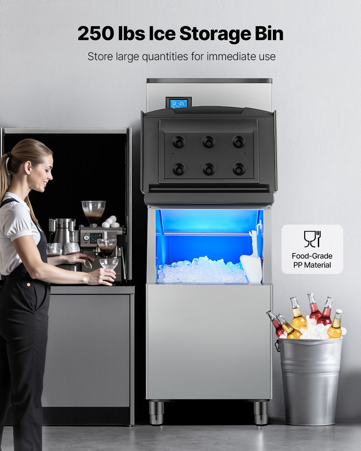 VEVOR kommerzielle Eismaschine Eisbereiter (136 kg/Tag) mit 250 lbs großem Vorratsbehälter, automatisch selbstreinigende Eismaschine mit Touchscreen für Bar Café Restaurant Geschäft Gewerbe
