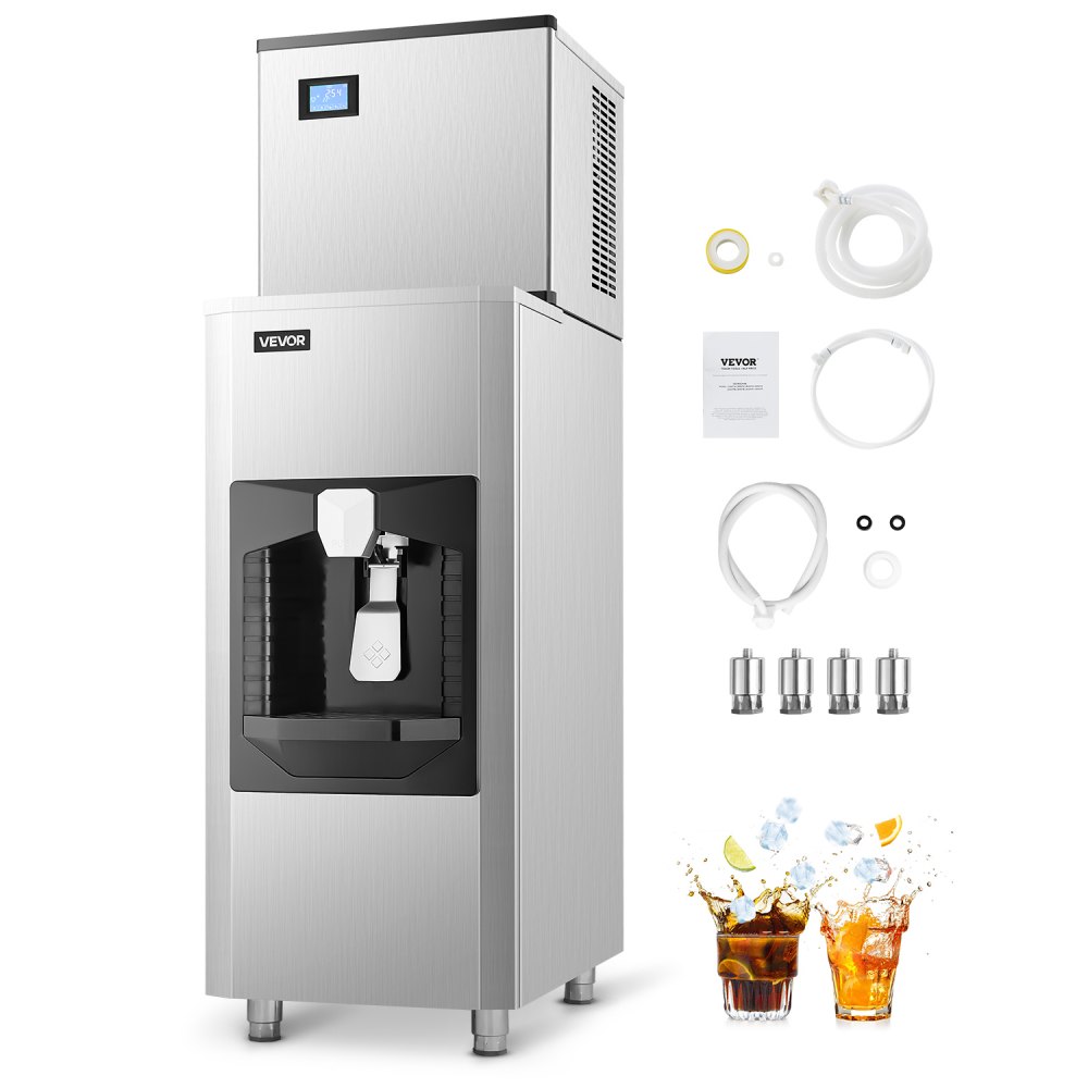 VEVOR gewerblicher Eisbereiter 136 kg/Tag Eismaschine, 80 kg großer Eisvorratsbehälter mit automatischer Eisausgabe (9 kg/Min.), selbstreinigende Eismaschine mit Touchscreen für Bar Restaurant