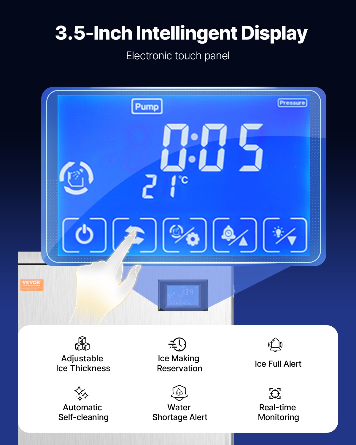 VEVOR gewerblicher Eisbereiter 181 kg/Tag Eismaschine, 80 kg großer Eisvorratsbehälter mit 9 kg/Min. automatischer Eisausgabe, selbstreinigende Eismaschine mit Touchscreen für Bar Restaurant