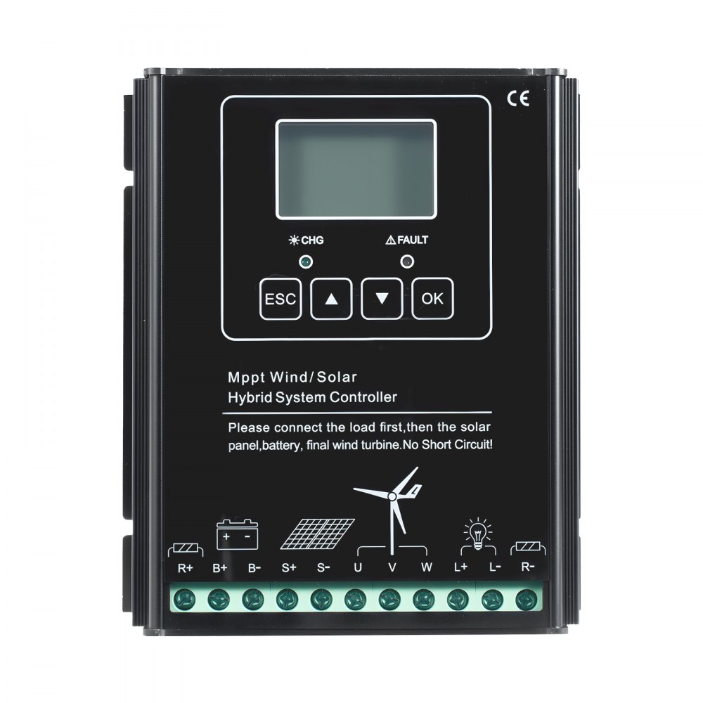 VEVOR 12V 400W Solar-Windkraft-Kit, 2 Stk. 100W monokristalline Solarmodule + 200W Windturbine + MPPT Wind-/Solar-Hybridsystem-Controller für Heim, RV, Boot & Camping, abseits des Stromnetzes