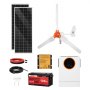 VEVOR 12V 600W Solar-Windkraft-Set, 2 Stk. 100W monokristallines Panel + 400W Windturbine 6 Controller + 12,8V 100 Ah LiFePO4-Batterie + 1kW Hybrid-Solarwechselrichter für RV, Boot, Camping, Off-Grid