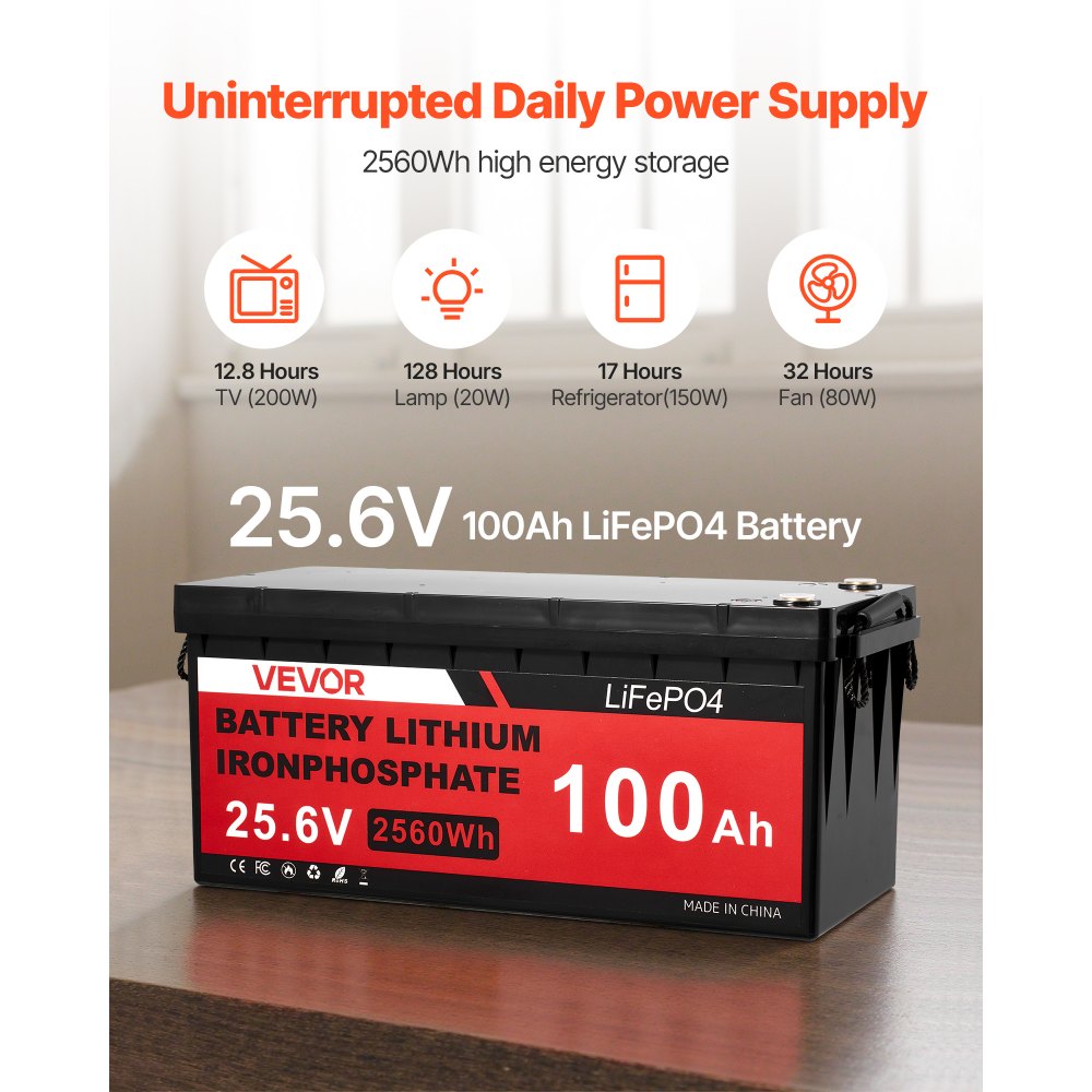 VEVOR 24V 1000W Solar Wind Power Kit, 6PCS 100W Monocrystalline Panel + 400W Wind Turbine & Controller + 25.6V 100Ah LiFePO4 Battery + 24V 3000W Hybrid Solar Inverter for Home Boat Cabin Farm Off-Grid