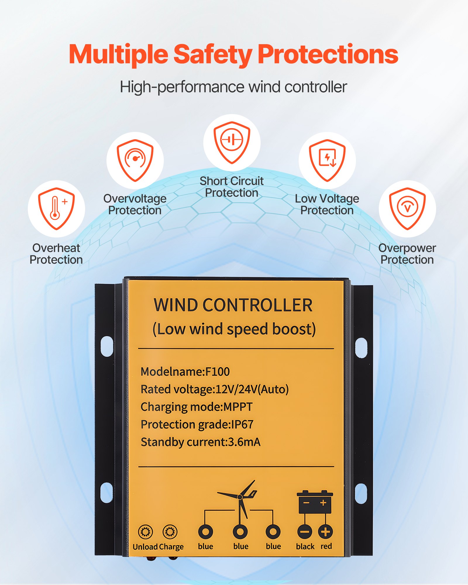 VEVOR 24V 1kW Solar-Windkraft-Kit, 6x 100W monokristallines Panel + 400W Windturbine & Controller + 25,6V 100Ah LiFePO4-Batterie + 24V 3kW Hybrid-Solarwechselrichter für, Boot, Bauernhof, Off-Grid