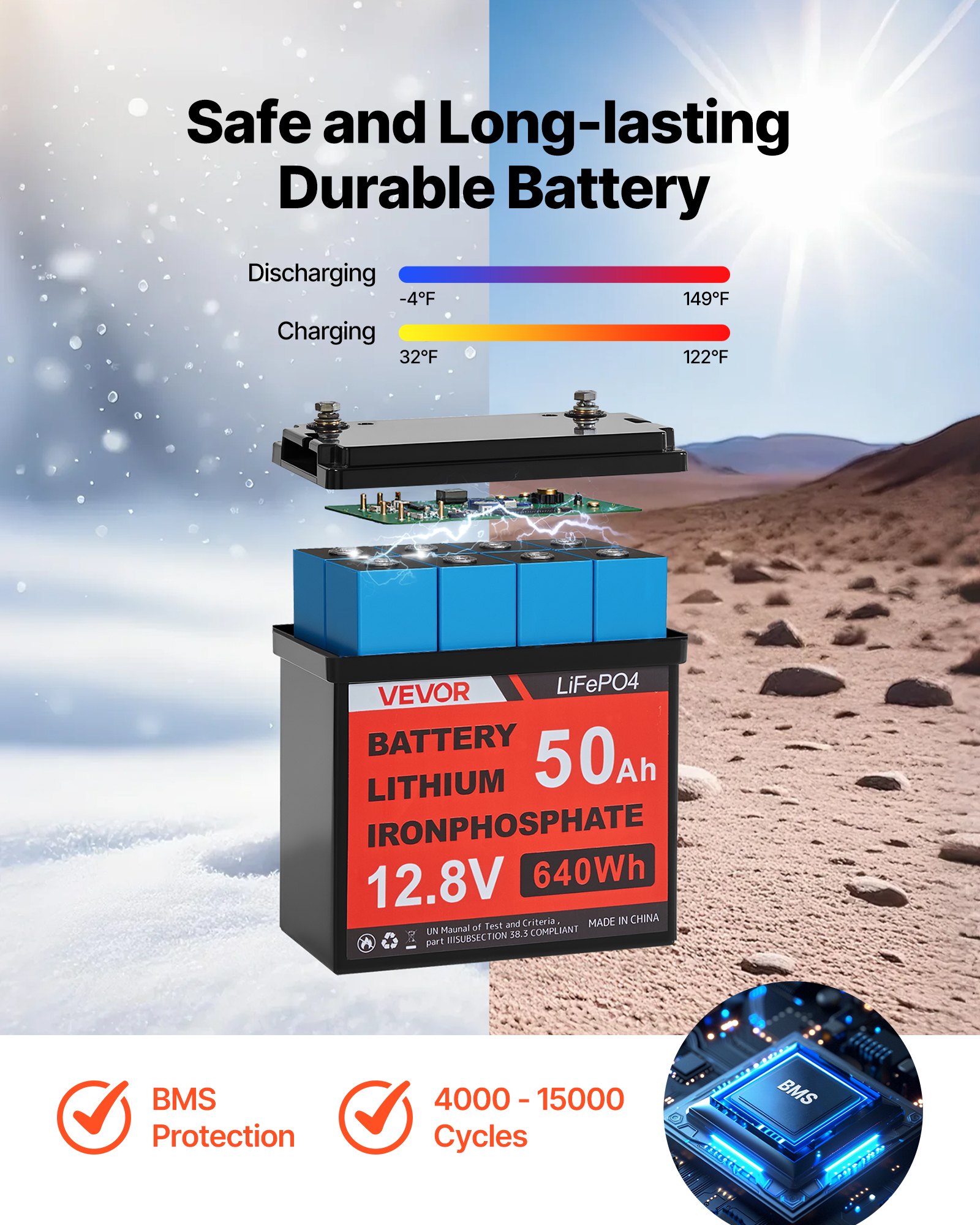 VEVOR 200W 12V Solarpanel komplett-Set, 2 Stk. 100W monokristalline Solarmodule 12,8V 50Ah LiFePO₄-Batterie + 40A Laderegler + 800W Wechselrichter, für RV, Heim, Camping, Boot, netzunabhängig