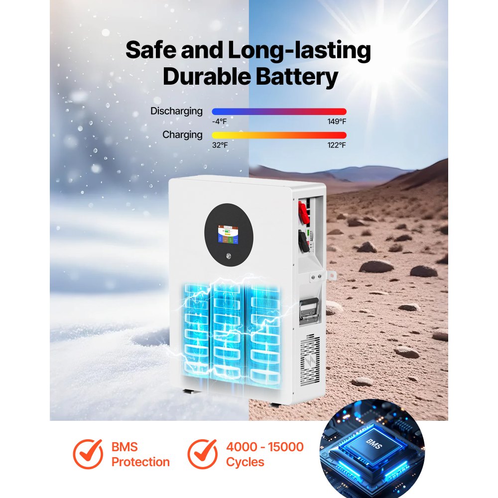 VEVOR 2400W 48V Solarpanel-Set, 12 Stk. 200W monokristalline Solarmodule + 51,2V 100Ah LiFePO₄-Batterie + 48V 5kW Hybrid-Wechselrichter, leistungsstarkes Off-Grid-Solar-Kit für Hausschuppenfarmen