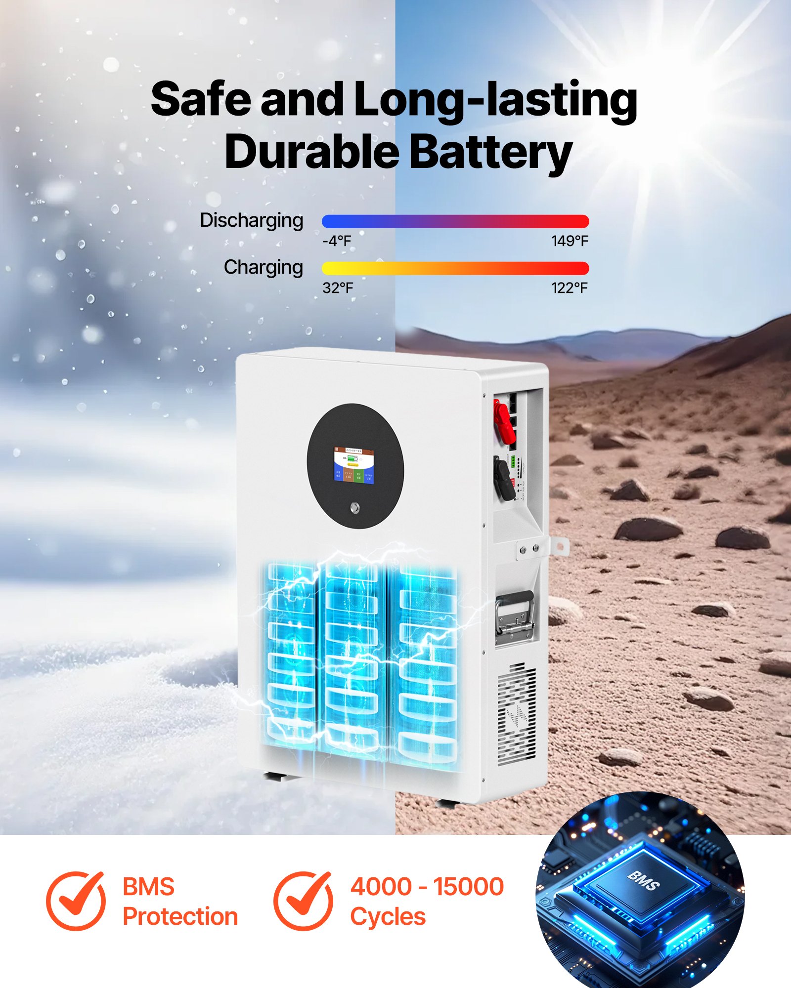 VEVOR 2400W 48V Solarpanel-Set, 12 Stk. 200W monokristalline Solarmodule + 51,2V 100Ah LiFePO₄-Batterie + 48V 5kW Hybrid-Wechselrichter, leistungsstarkes Off-Grid-Solar-Kit für Hausschuppenfarmen