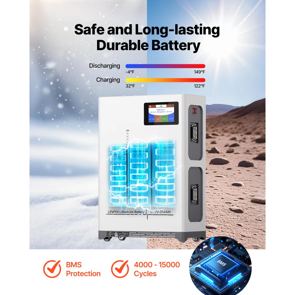 VEVOR 4800W 48V Solarpanel-Set, 12x 400W monokristalline Solarmodule + 51,2V 300Ah LiFePO₄-Batterie + 2x 5kW Hybrid-Wechselrichter, leistungsstarkes Off-Grid-Solar-Kit für Hausschuppen Bauernhöfe