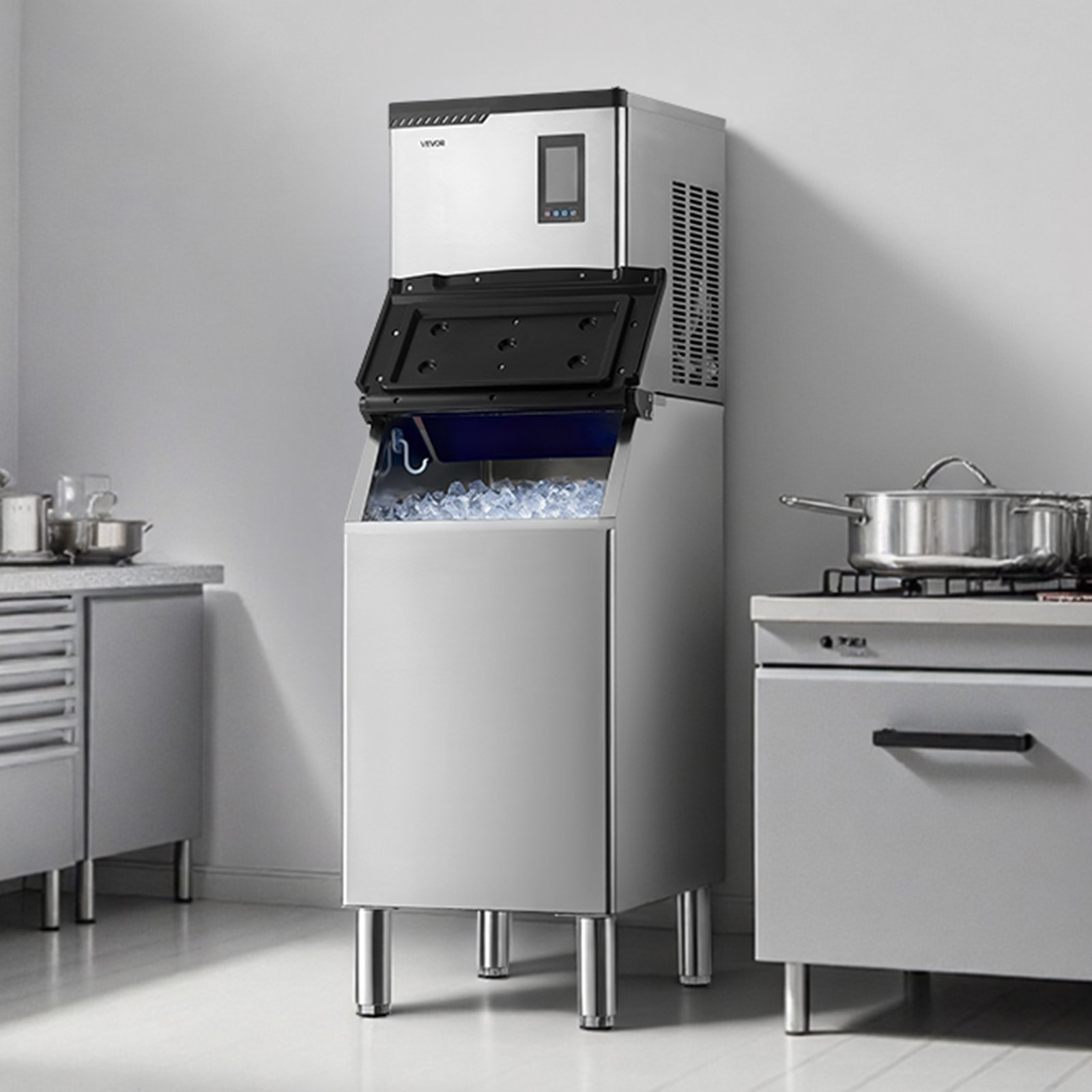 VEVOR gewerbliche Eismaschine, 136 kg/Tag Eisbereiter mit 136 kg Edelstahl-Vorratsbehälter, automatisch selbstreinigende Eismaschine mit Touchscreen für Bar Café Restaurant Geschäft Gewerbe