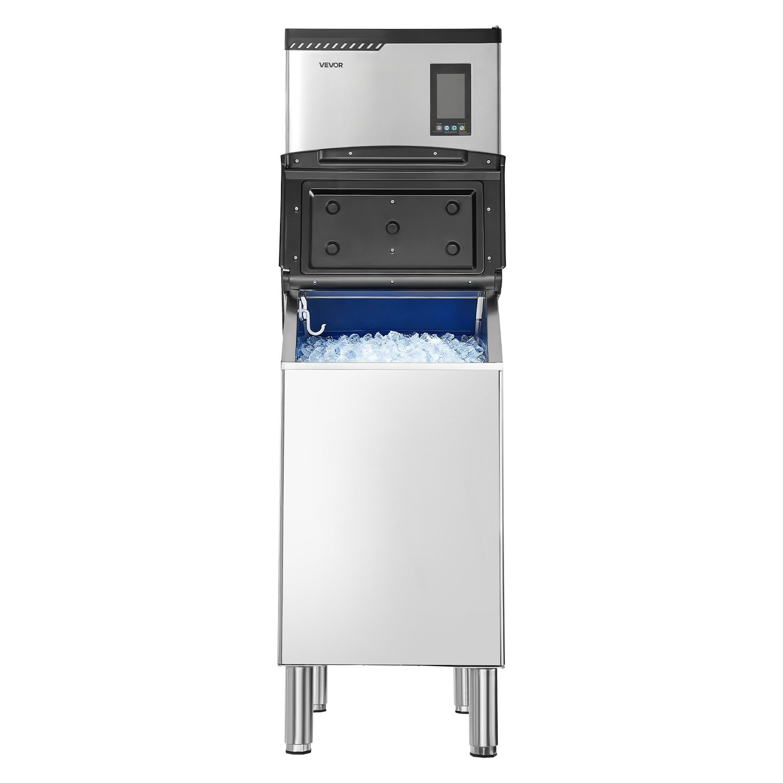 VEVOR gewerbliche Eismaschine, 136 kg/Tag Eisbereiter mit 136 kg Edelstahl-Vorratsbehälter, automatisch selbstreinigende Eismaschine mit Touchscreen für Bar Café Restaurant Geschäft Gewerbe