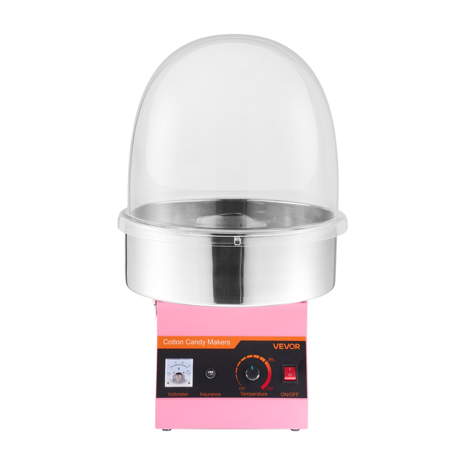 VEVOR Elektrische Zuckerwattemaschine 1000 W, Zuckerwattenmacher mit Abdeckung & Edelstahlschüssel & Zuckerlöffel, Ideal für Karneval Geburtstage Familienfeiern, Zuckerwattegerät Rosa