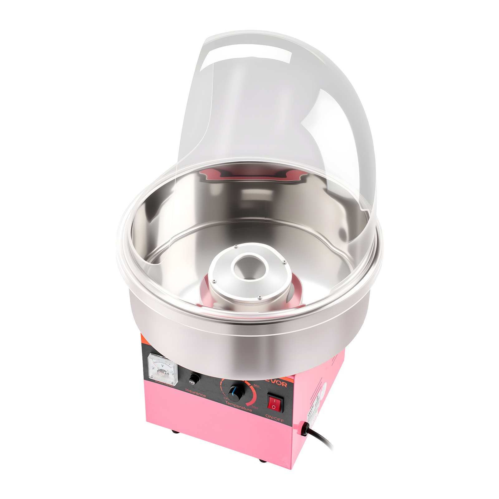 VEVOR Elektrische Zuckerwattemaschine 1000 W, Zuckerwattenmacher mit Deckel & Edelstahlschüssel & Zuckerlöffel, Ideal für Karneval Geburtstage Familienfeiern, Professionelles Zuckerwattegerät Rosa