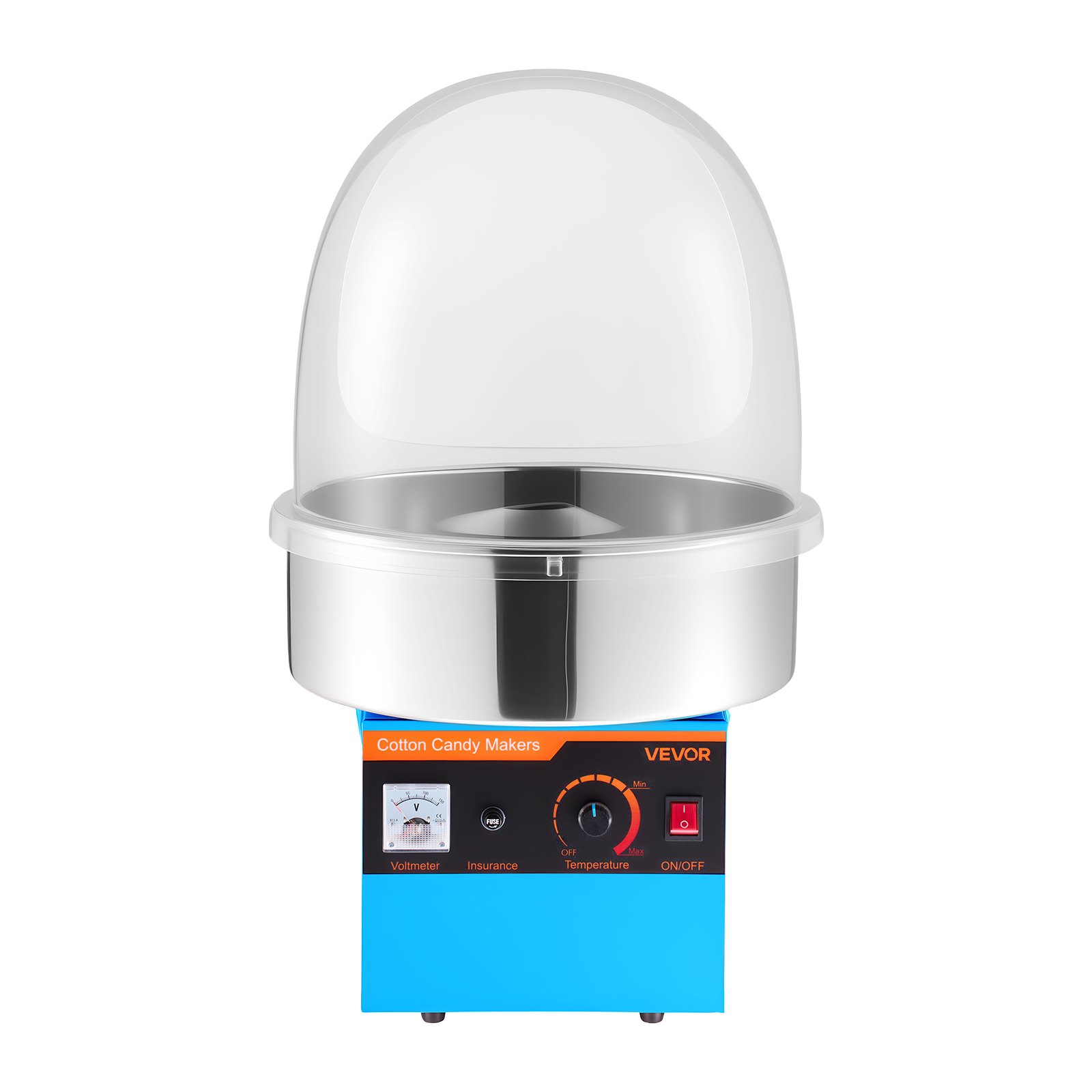 VEVOR Elektrische Zuckerwattemaschine 1000 W, Zuckerwattenmacher mit Deckel & Edelstahlschüssel & Zuckerlöffel, Ideal für Karneval Geburtstage Familienfeiern, Professionelles Zuckerwattegerät Blau