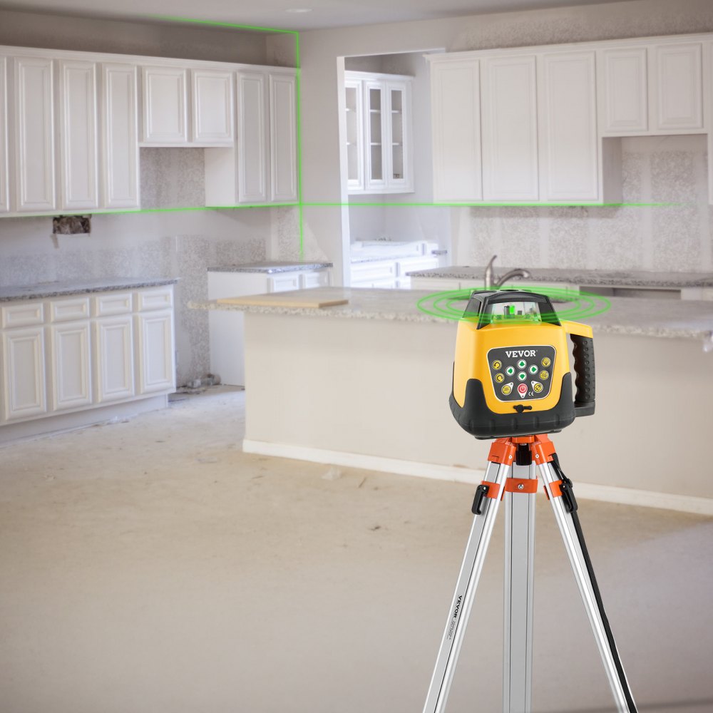 VEVOR Rotationslaser-Nivellierset mit Stativ & Messlatte, Grünem Laserstrahl, 500 m Reichweite, einstellbarer Neigung, 360° Drehbar, Flexiblem Scanwinkel, inkl. Fernbedienung & Tragetasche