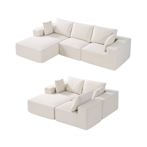 VEVOR Modulares Sofa L-förmiges Ecksofa Schlafsofa mit hochelastischem Schaumstoff & hoher Dichte, gepolstertes Cordsofa (545 kg belastbar / 265 cm lang) mit Kissen für Wohnzimmer Apartment Beige