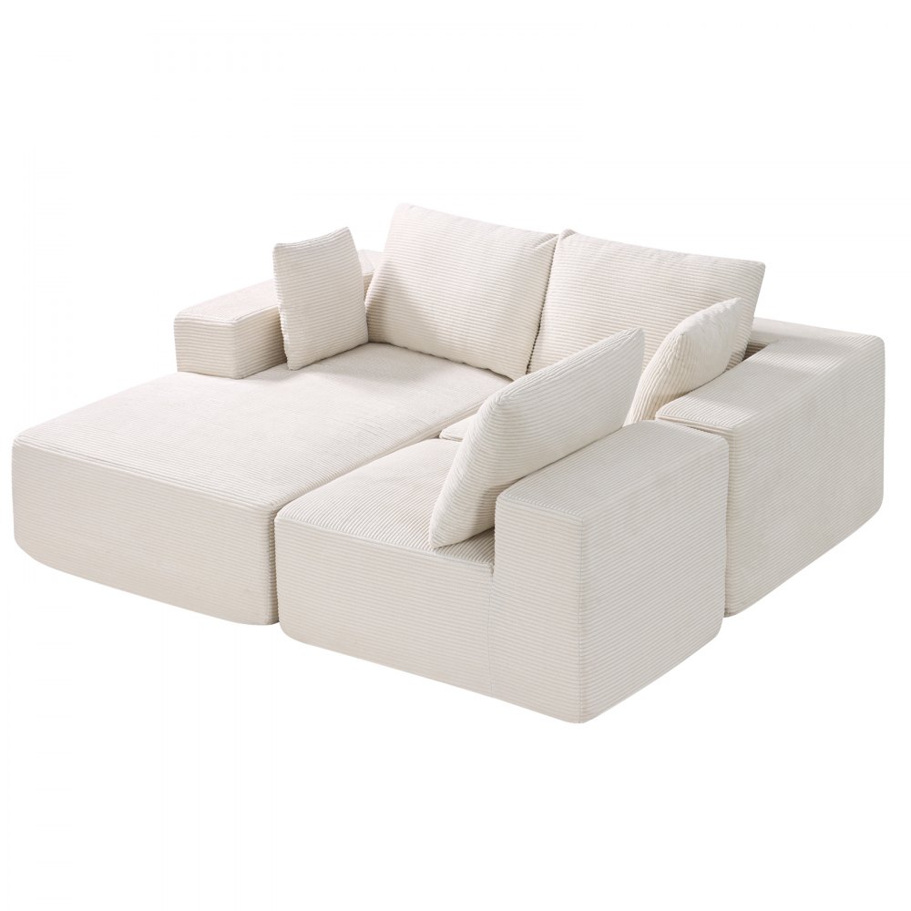 VEVOR Modulares Sofa L-förmiges Ecksofa Schlafsofa mit hochelastischem Schaumstoff & hoher Dichte, gepolstertes Cordsofa (545 kg belastbar / 265 cm lang) mit Kissen für Wohnzimmer Apartment Beige