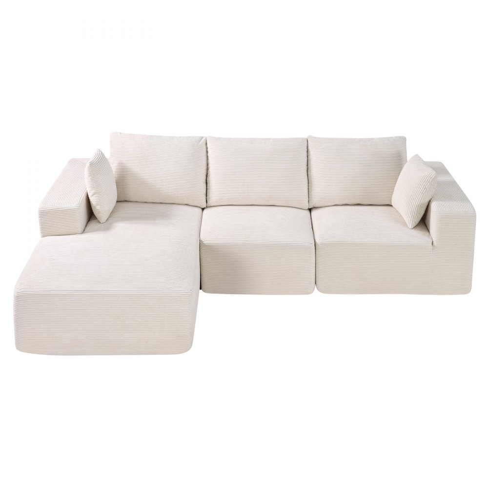 VEVOR Modulares Sofa L-förmiges Ecksofa Schlafsofa mit hochelastischem Schaumstoff & hoher Dichte, gepolstertes Cordsofa (545 kg belastbar / 265 cm lang) mit Kissen für Wohnzimmer Apartment Beige