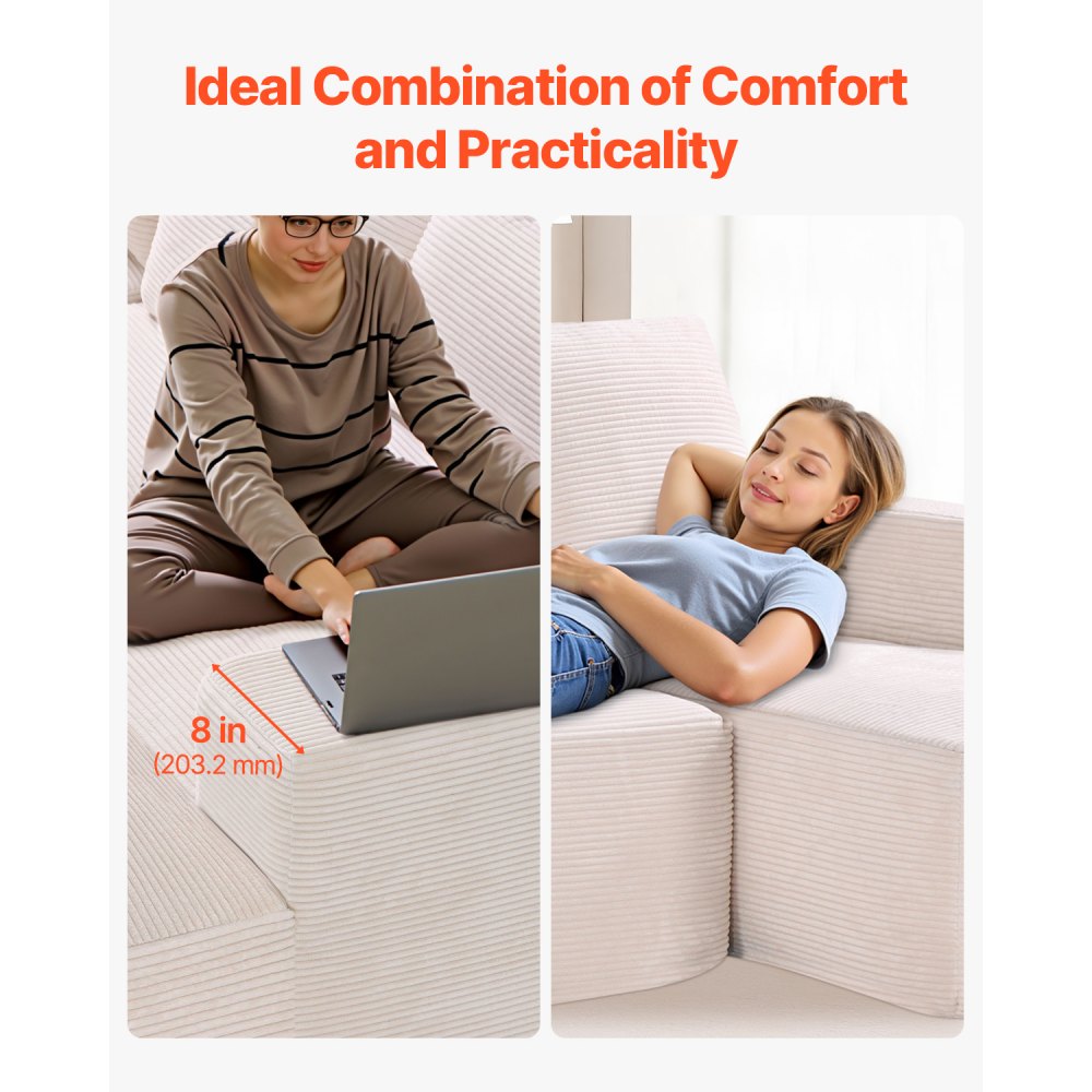 VEVOR Modular Sofa U-shaped Corner Sofa Bed with High-Resilience Foam & High Density, Upholstered Corduroy Sofa (545 kg Load Capacity) with Cushions for Living Room Apartment Beige