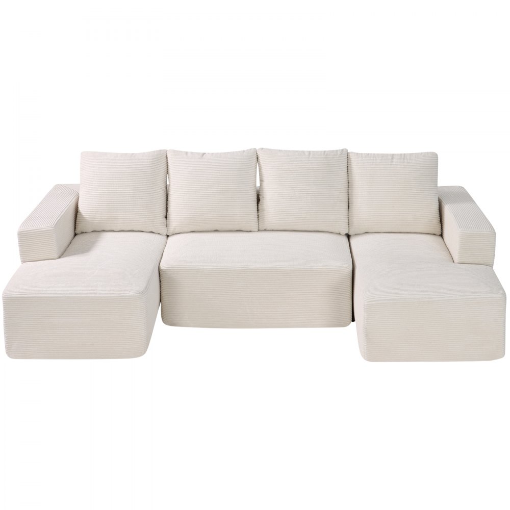 VEVOR Modular Sofa U-shaped Corner Sofa Bed with High-Resilience Foam & High Density, Upholstered Corduroy Sofa (545 kg Load Capacity) with Cushions for Living Room Apartment Beige