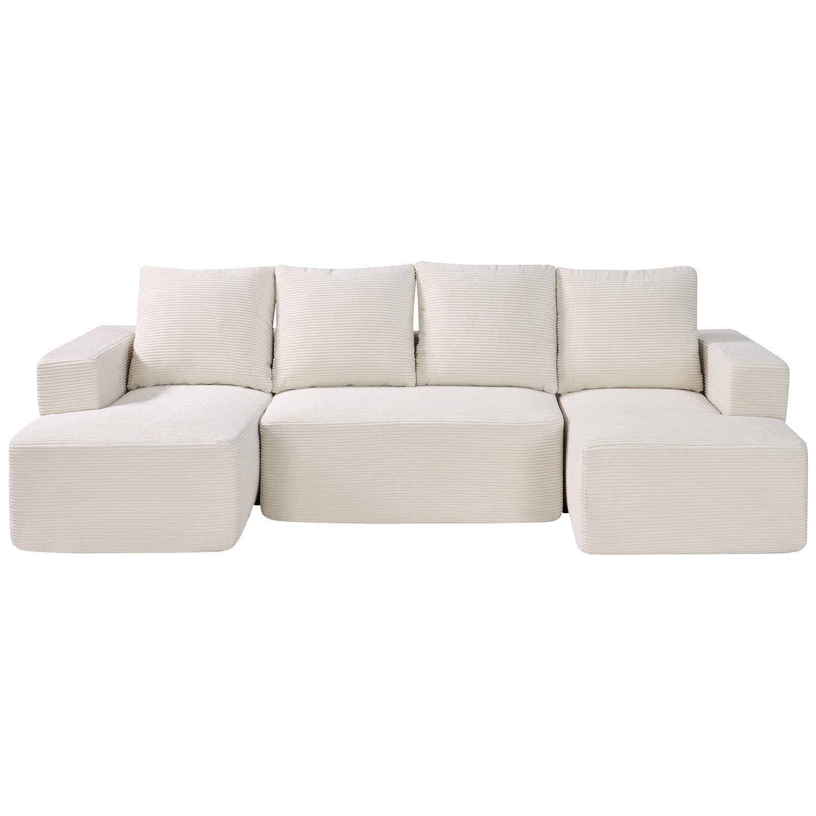 VEVOR Modular Sofa U-shaped Corner Sofa Bed with High-Resilience Foam & High Density, Upholstered Corduroy Sofa (545 kg Load Capacity) with Cushions for Living Room Apartment Beige