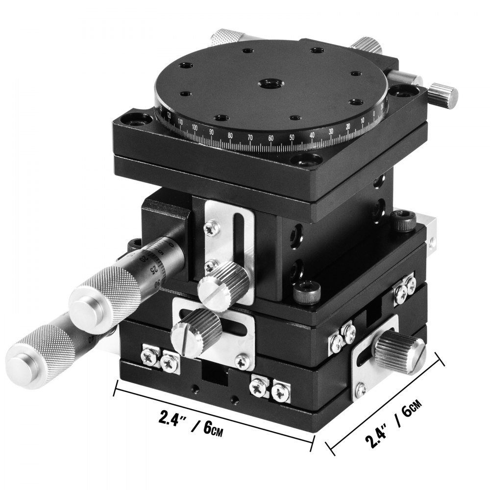 VEVOR 60 x 60 mm Manuelle Lineare Bühne, Aluminiumlegierung Lineare Bühnen-Trimmplattform, XYZR 4 Achsen Lineare Bühne Linear Stage Abstimmplattform rundlich Belastung 29,4 N Einstellschraube