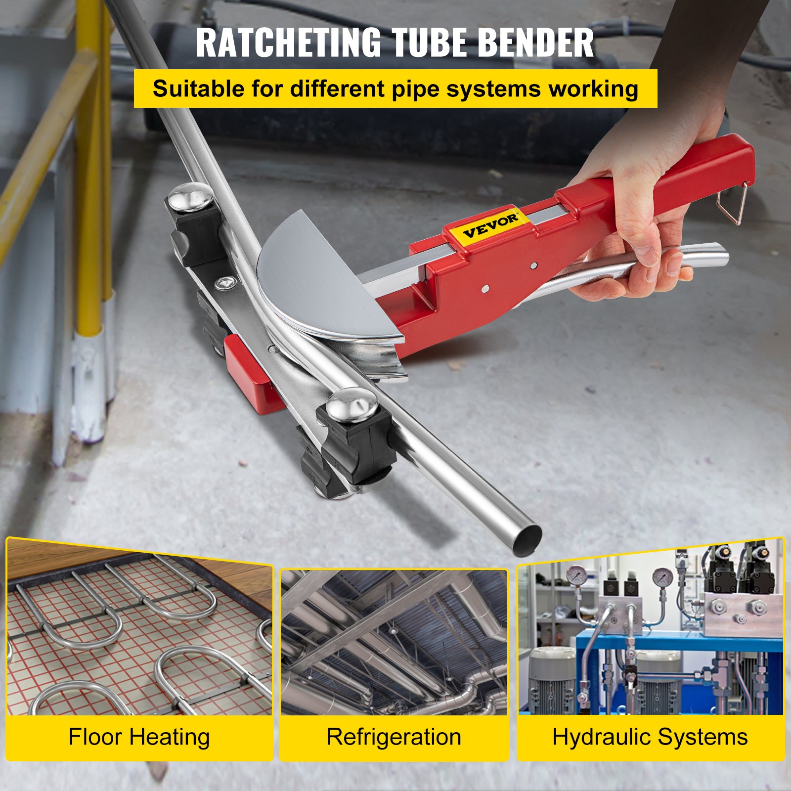 VEVOR Rohrbieger, 7 Matrizen 1/4-7/8 Zoll 6-22 mm Kältetechnik-Ratschen-Rohrbiegegerät-Set, 90°-Handrohrbieger mit Rückbiegevorsatz für HVAC