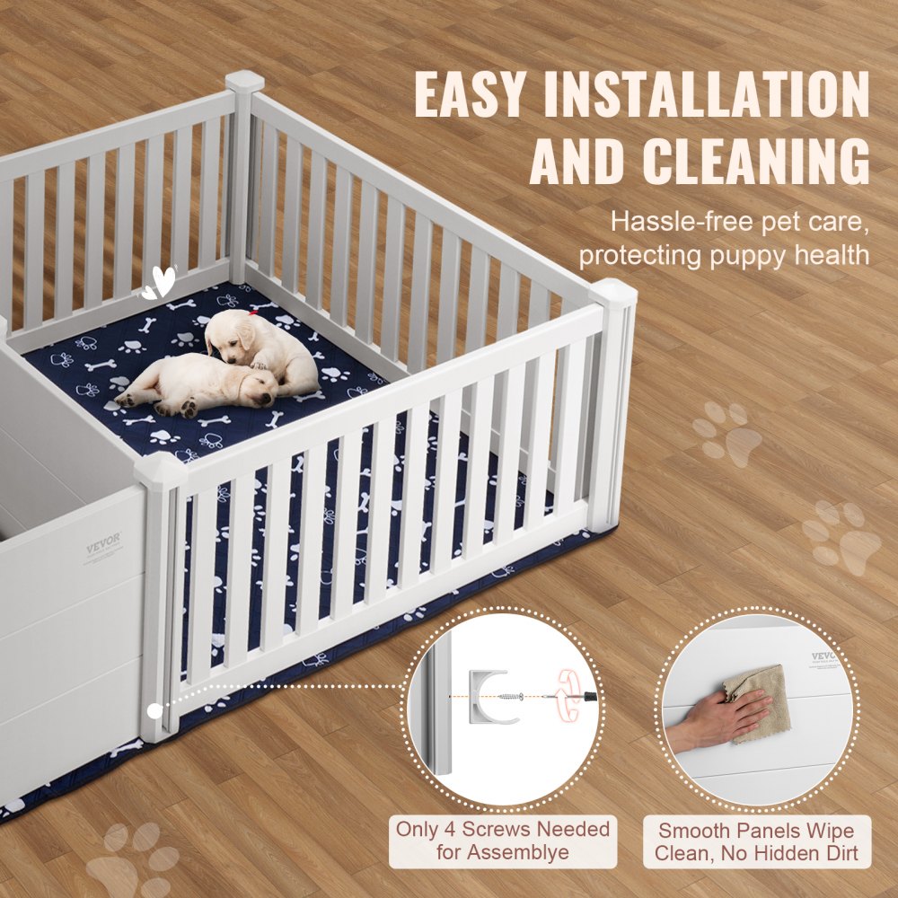 VEVOR Wurfkiste für Hunde, 235 x 122 x 46 cm, Wurfkiste mit zwei Zonen für Hunde und Welpen, Wurfgehege für Welpen, Hundegeburtskiste mit Schienen, 2 waschbaren Pipi-Pads und 2 Aufbewahrungstaschen, weiß