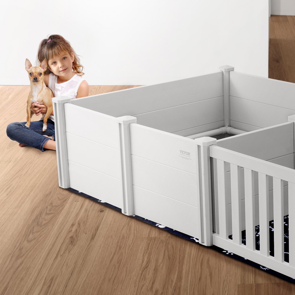 VEVOR Wurfkiste für Hunde, 235 x 122 x 46 cm, Wurfkiste mit zwei Zonen für Hunde und Welpen, Wurfgehege für Welpen, Hundegeburtskiste mit Schienen, 2 waschbaren Pipi-Pads und 2 Aufbewahrungstaschen, weiß