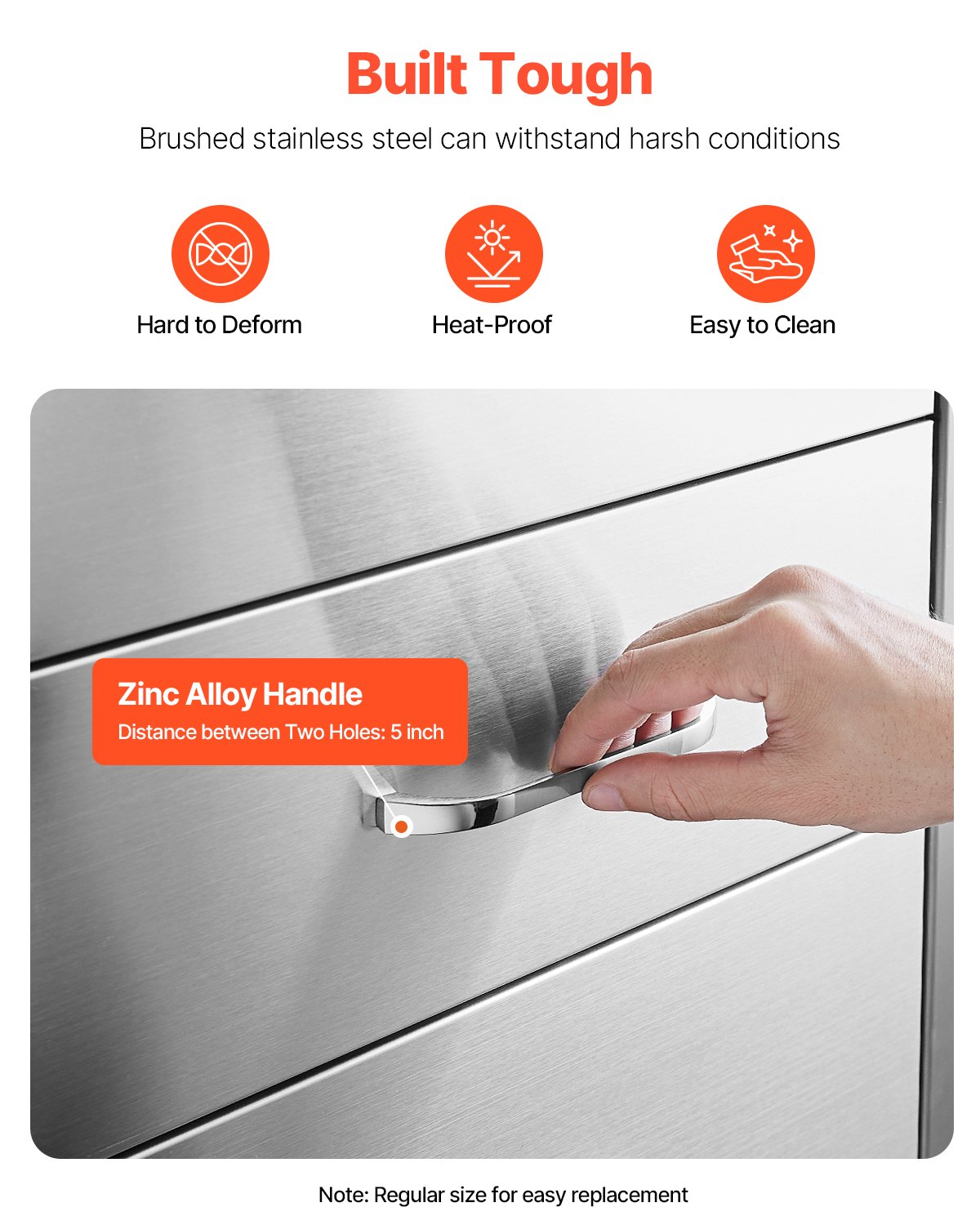 VEVOR Outdoor Kitchen Drawers Cabinet with Triple Access, Stainless Steel, Drawer Storage for Grill Island with Paper Towel Holder & Handle, for Grill Station