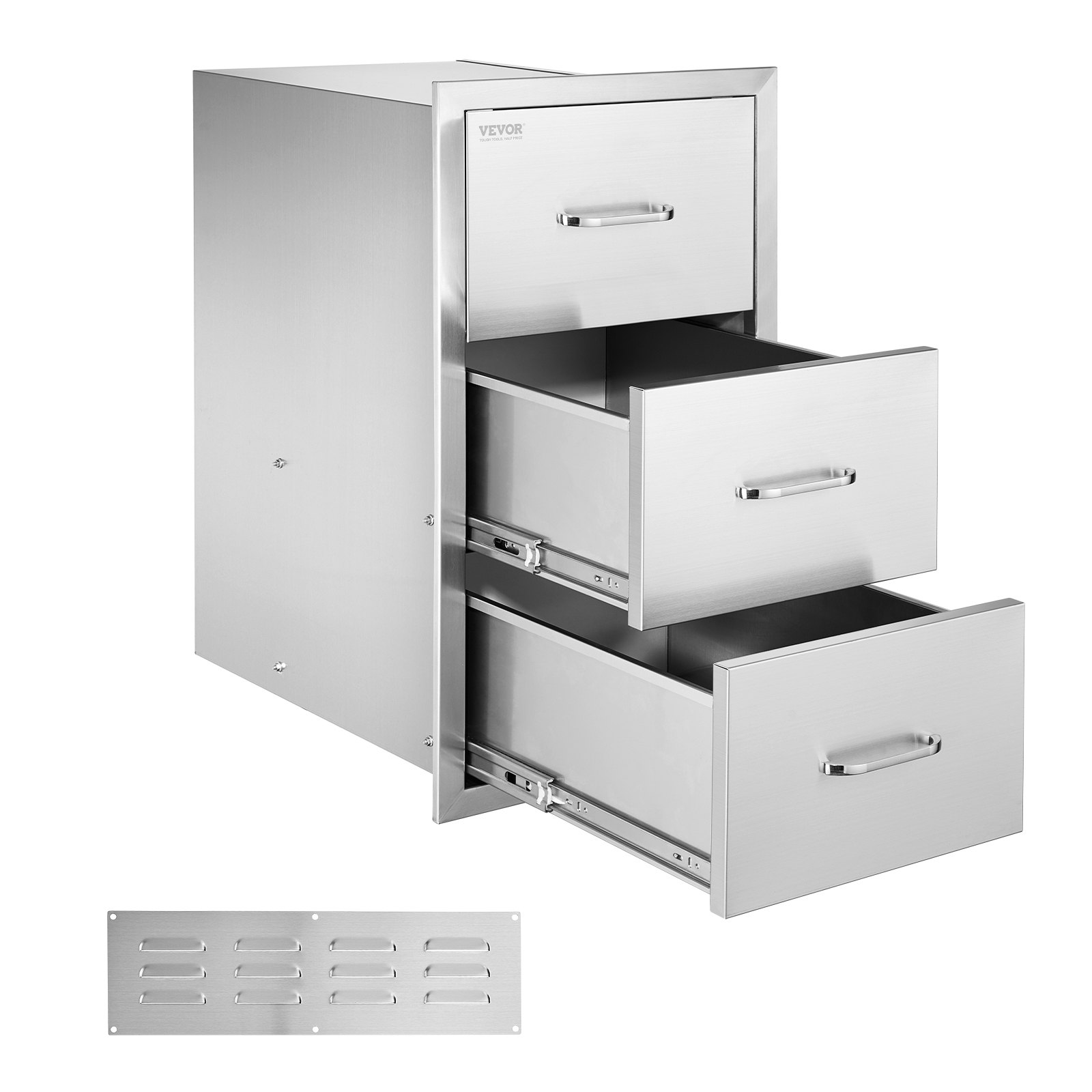 VEVOR Outdoor Kitchen Drawers Cabinet with Triple Access, Stainless Steel, Drawer Storage for Grill Island with Paper Towel Holder & Handle, for Grill Station