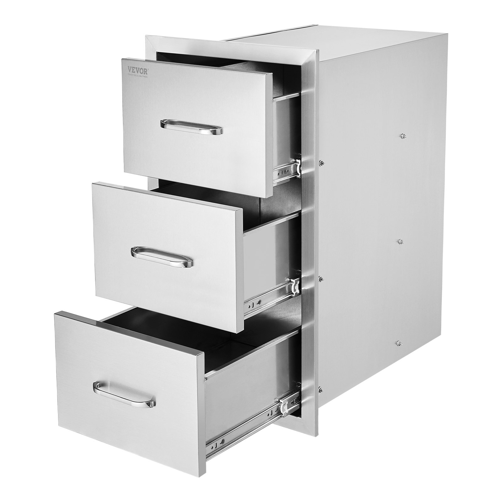 VEVOR Küchenschubladen Outdoor Schubladenschrank (47 x 57 x 57 cm) mit dreifachem Zugriff aus Edelstahl, Schubladenaufbewahrung für Grillinsel mit Griff, für Grillstation