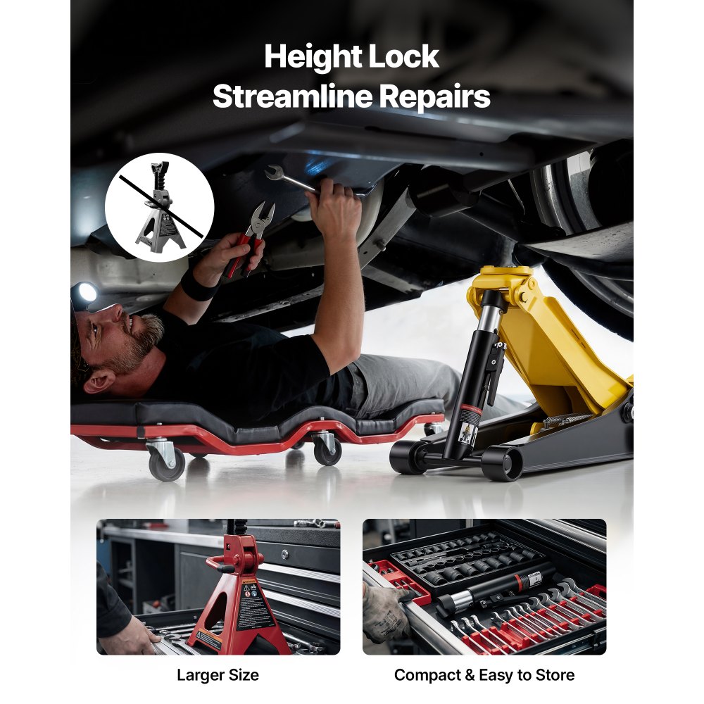 VEVOR Hydraulischer Rangierwagenheber 3T Tagkraft, Wagenheber Hydraulik mit 75-500 mm Hubhöhe 95 mm Gummiauflage & Doppelzylinder, Autoheber aus Stahl mit 360° Mobilität für PKW SUV Pickup Werkstatt