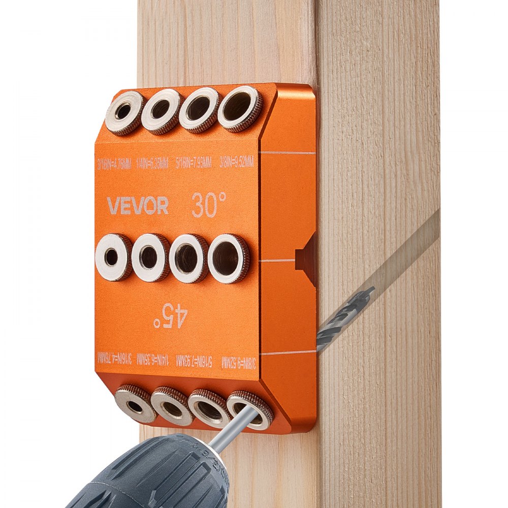 VEVOR Bohrführung 30°/45°/90° Winkelbohrloch-Führungslehre Bohrschablone (4 Größen), zum Bohren von abgewinkelten oder horizontalen Löchern, für Deckkabelgeländer Treppenhandläufe