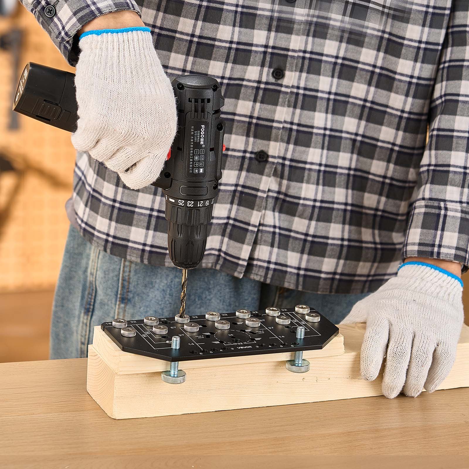 VEVOR Regalstiftlehre und Scharnierlehre Bohrschablone für Schrankbeschläge aus Aluminiumlegierung mit 6,4- und 4,8-mm-Bohrern, Bohrschablone für Schranktüren Bücherregale Kleiderschränke