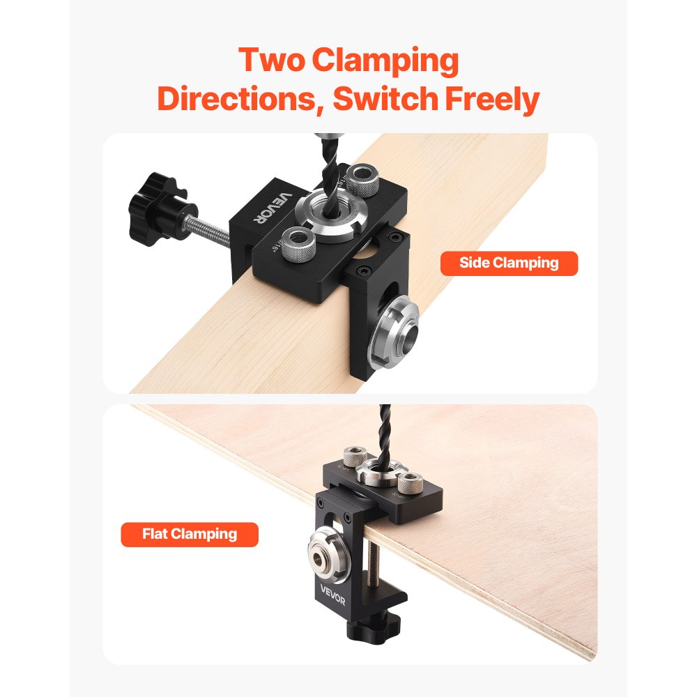 VEVOR Doweling Jig Kit, Self Centering Dowel Drill Jig for Straight Holes, Aluminum Alloy Woodworking Joints Tool with 3 Size Drill Bits 6.4 / 7.9 / 15 mm, Adjustable Width, for Wood Working